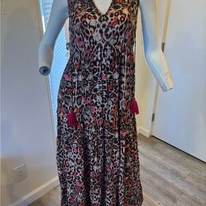 Leopard Print Maxi Dress with Pink Accents